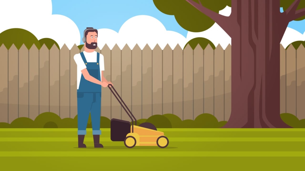 listening to a podcast mowing the lawn - creating shareable content