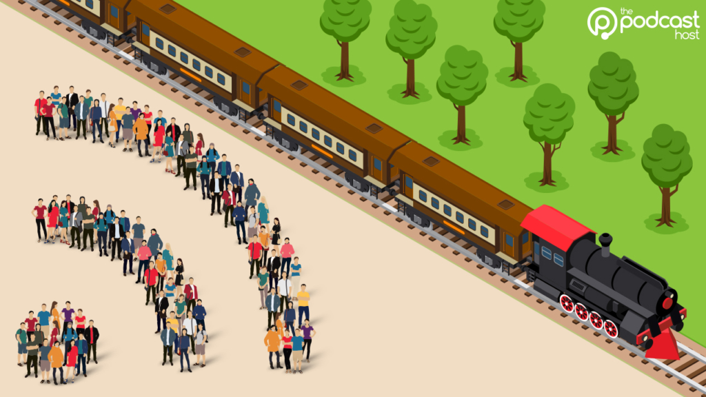 a podcast train travels to the audience via RSS