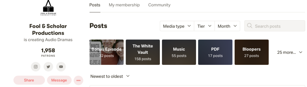 Patreon post categories let backers filter posts.