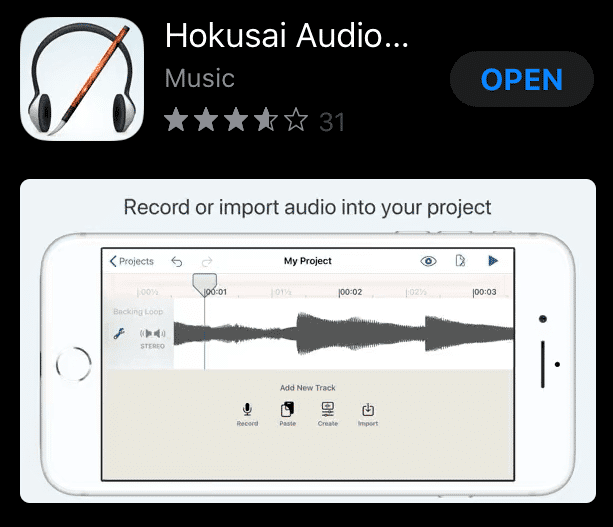 Hokusai audio recording app for iPhone