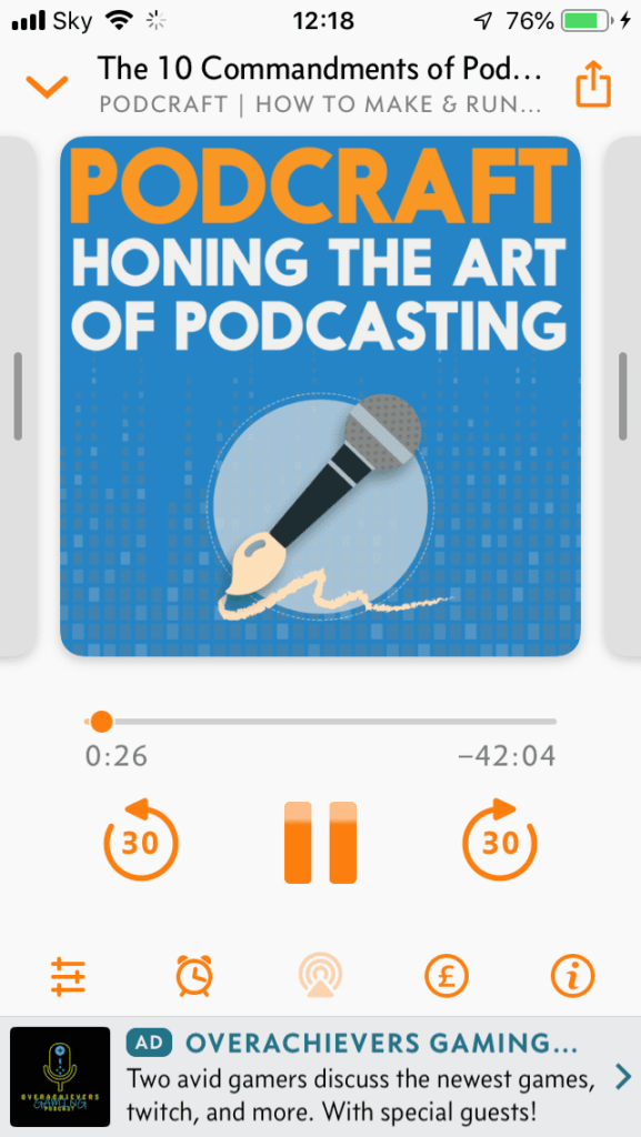 A podcast advert inside the Overcast app